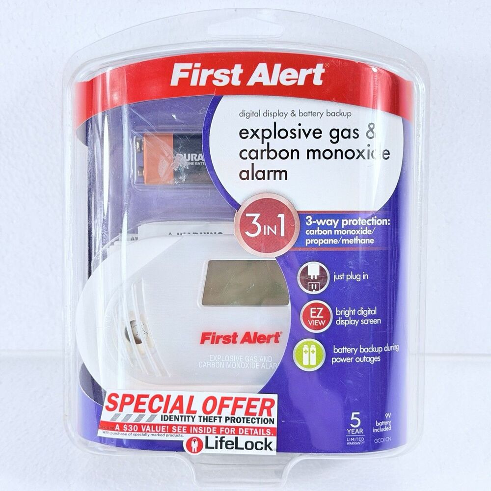 First Alert Explosive Gas & Carbon Monoxide Alarm 3 In 1 Battery Included NEW